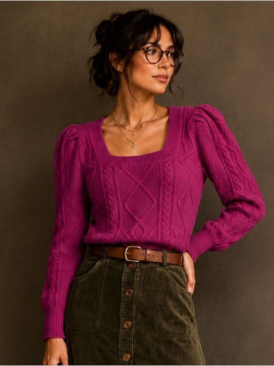 Pink Rose Sweaters - PINK ROSE VIOLET MAGNETA LIGHTWEIGHT SQUARE NECK SWEATER NWT